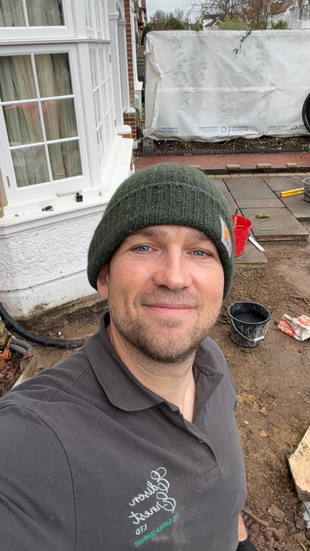 Team member on site during the front driveway build