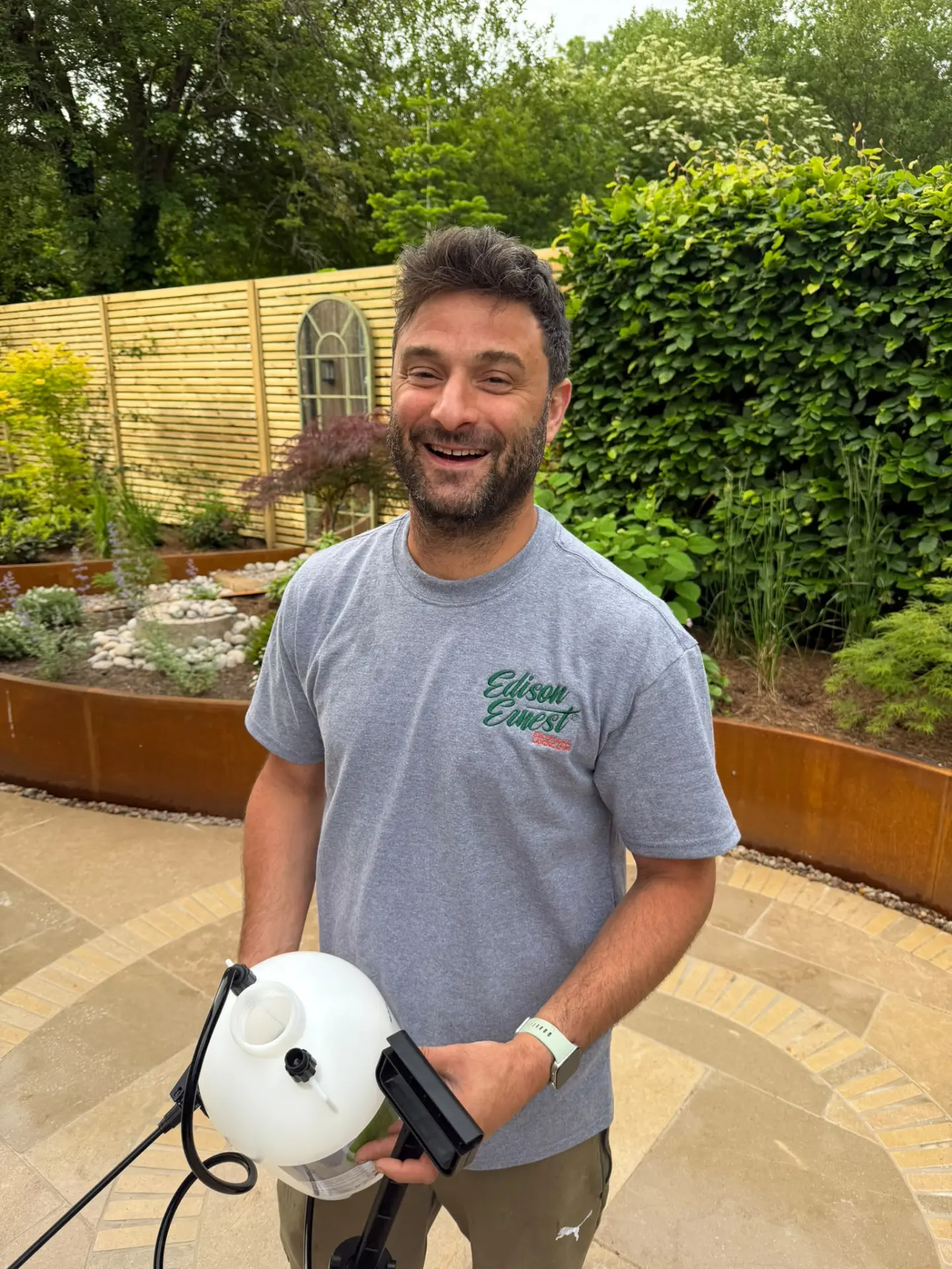 Marcus working on a garden construction project