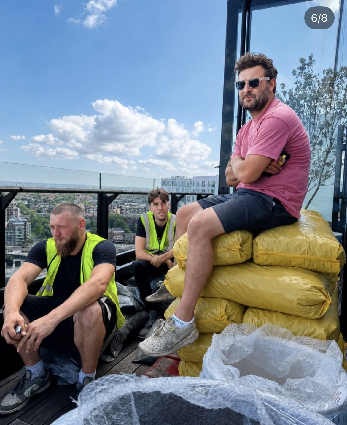 Landscape team during the rooftop planting installation